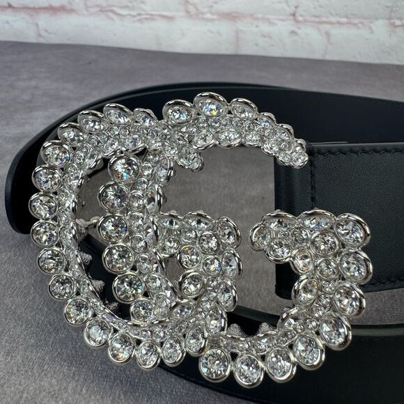 Gucci Marmont Wide Double Gg Crystal Embellished Belt 582100 95/38 - Picture 3 of 11